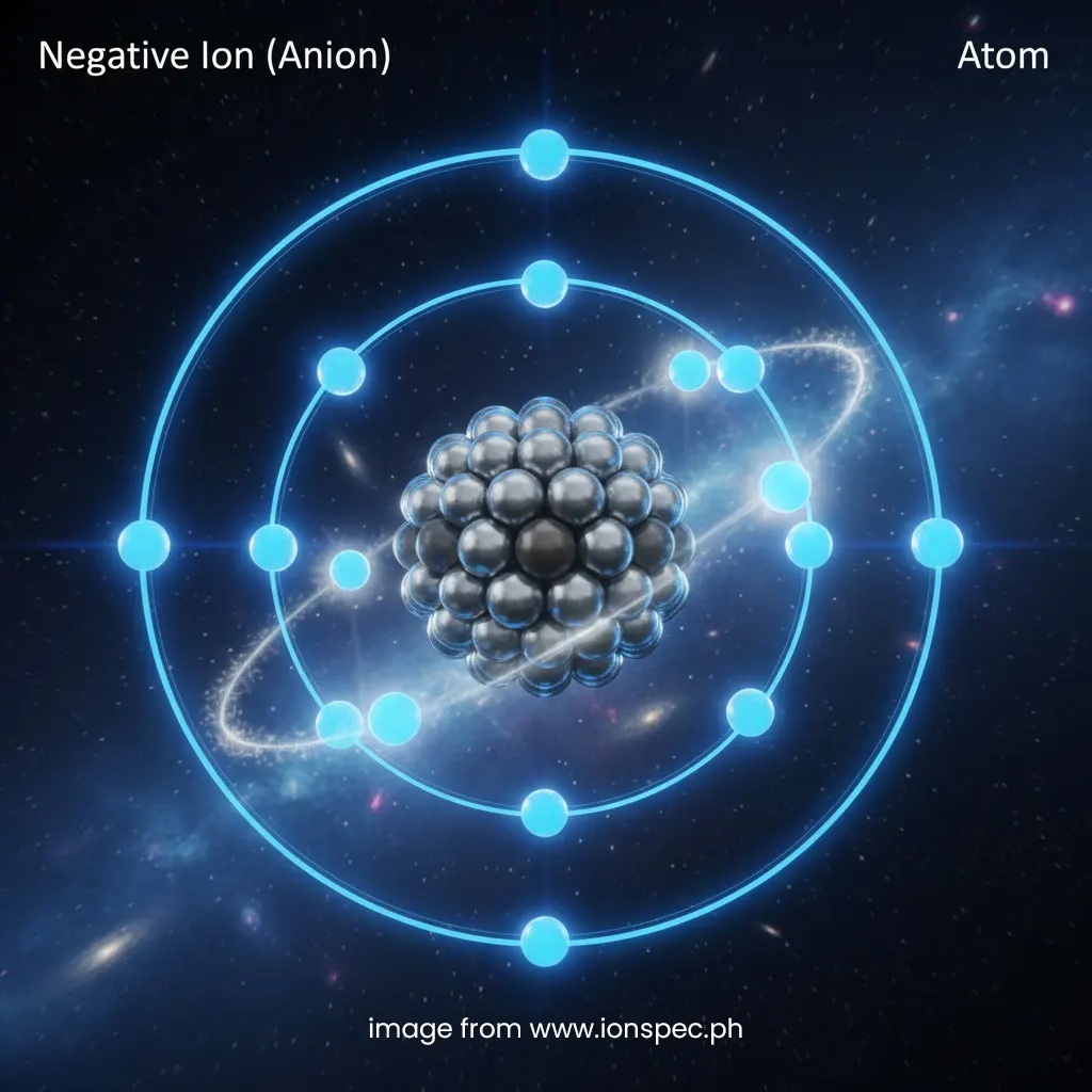 Atom gaining an extra electron to become a negative ion
